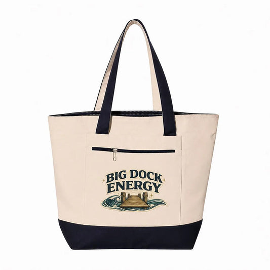 Coastal Canvas Zipper Tote Bag | Big Dock Energy