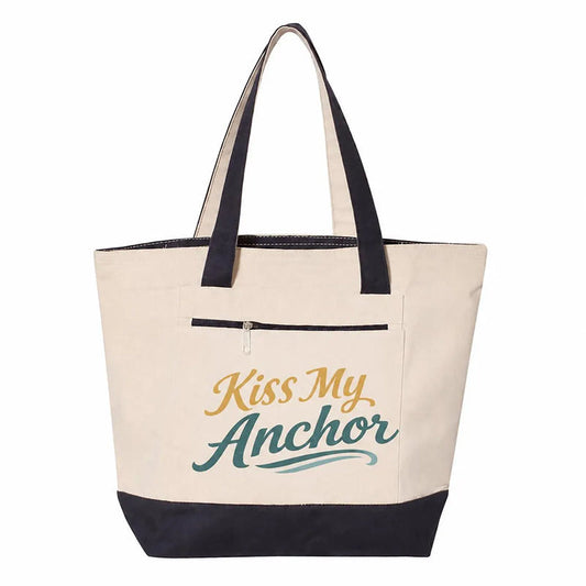 Coastal Canvas Zipper Tote Bag | Kiss My Anchor
